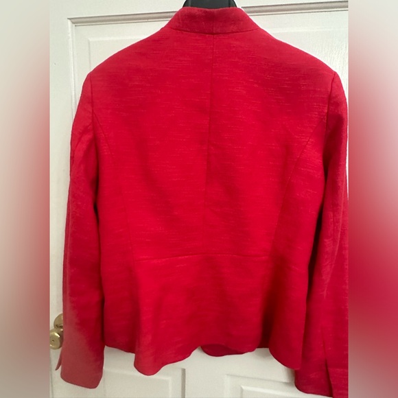 Loft Red Textured Collarless Blazer - Picture 3 of 9